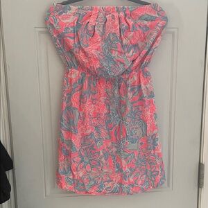 Lilly Pulitzer Strapless Dress in Pink and Blue Floral